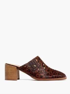 Madewell The Carey Calf Hair Brown Animal Print Slip On Mules